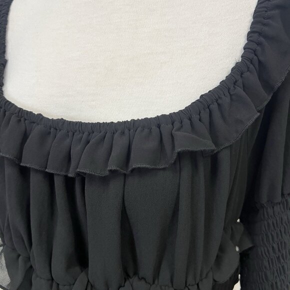 PRETTY LITTLE THING Black Chiffon Shirred Bodycon Dress Size 18 - Picture 7 of 7